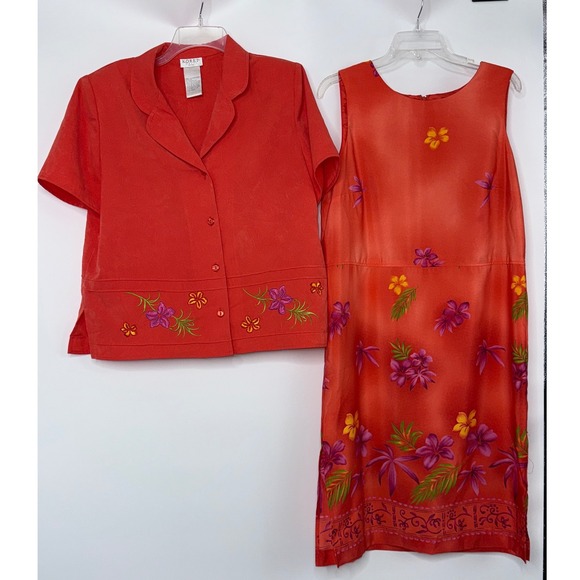 KORET‎ Floral 2-Pc Dress/Jacket 14P Boho Tropical Workwear Career Office Summer - Picture 1 of 8